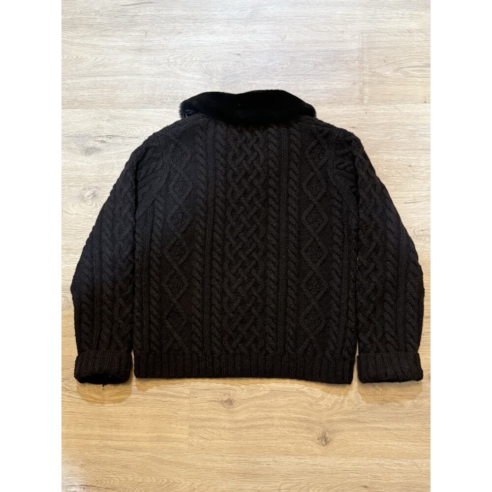 Vintage Polo Jeans Co Ralph Lauren Wool Cable Knit Cardigan Sweater L Brown Fur - Picture 8 of 8